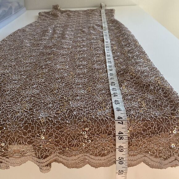 Vintage 90's Cream Knit Lace & Gold Sequin R&M Richards Midi Cocktail Gown Sz 8 - Picture 12 of 13